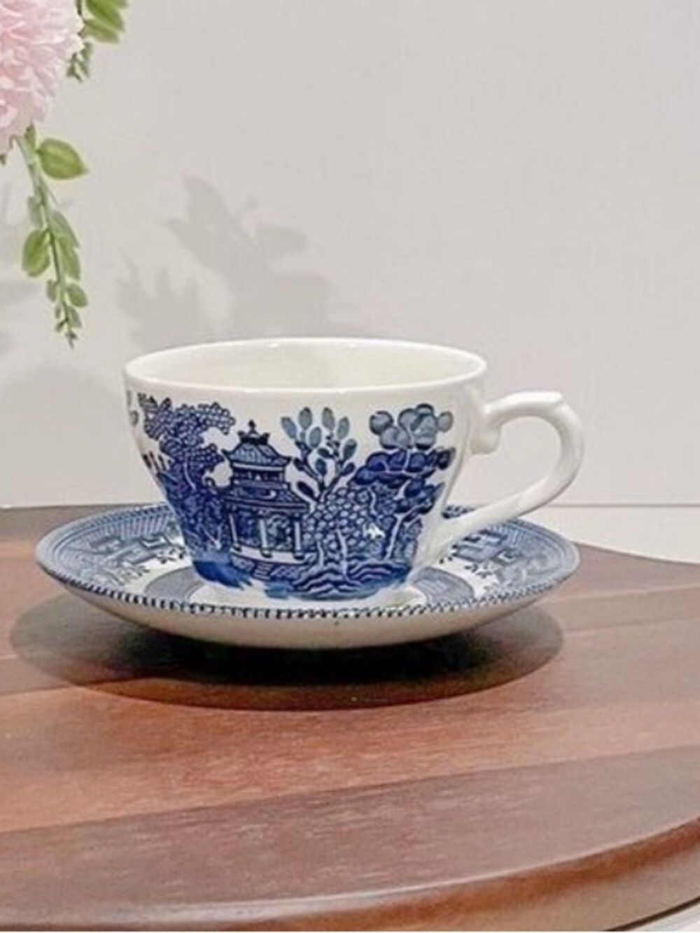 Vintage Churchill England Blue Willow Teacup and Saucer Set Transferware
